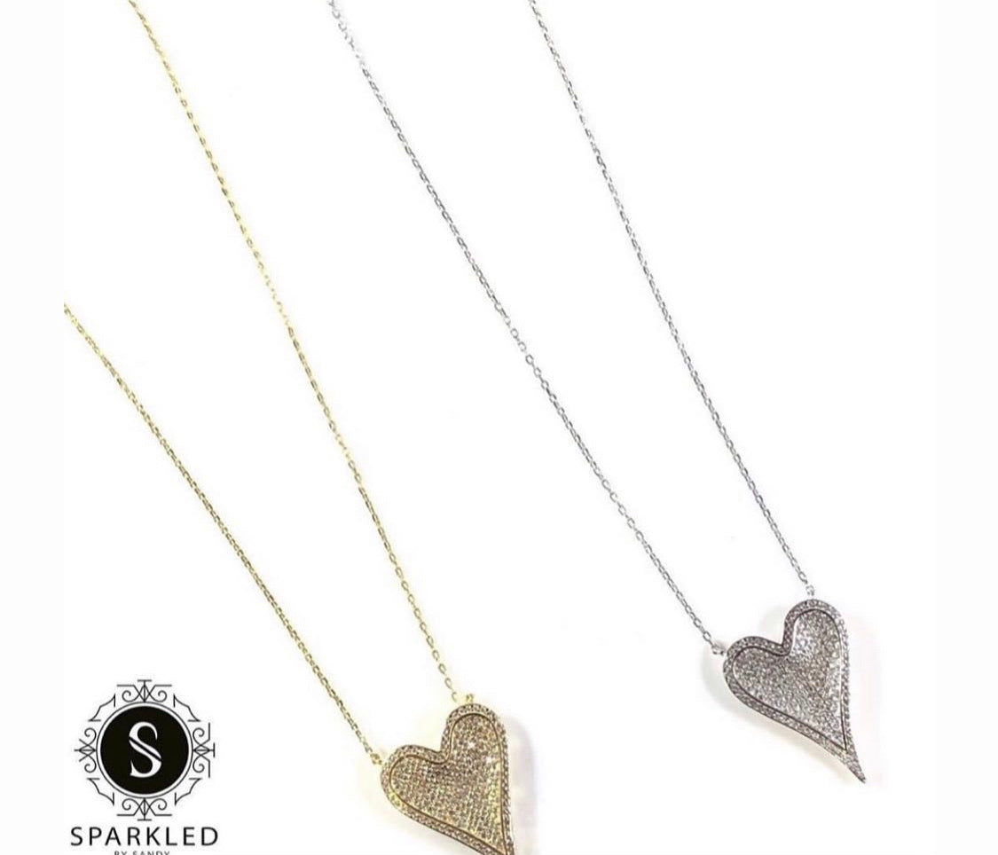 Beveled Pave Heart necklace